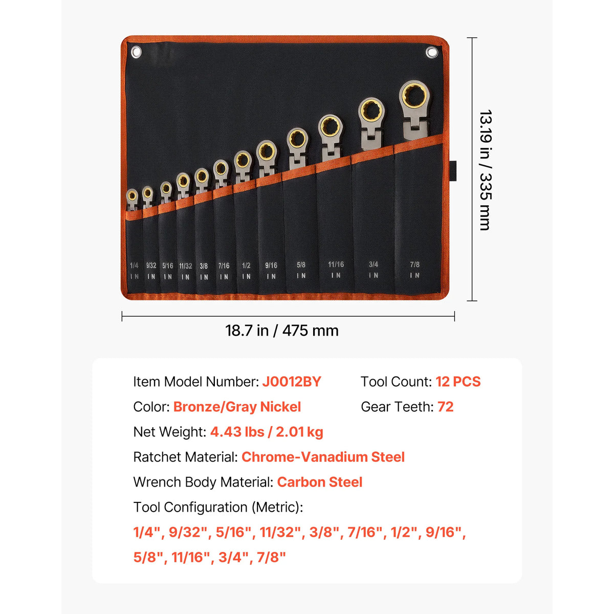 Carbon Steel Ratcheting Combination Wrench Set With Storage Rack