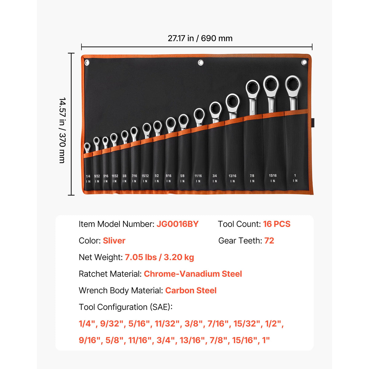 Carbon Steel Ratcheting Combination Wrench Set With Storage Rack