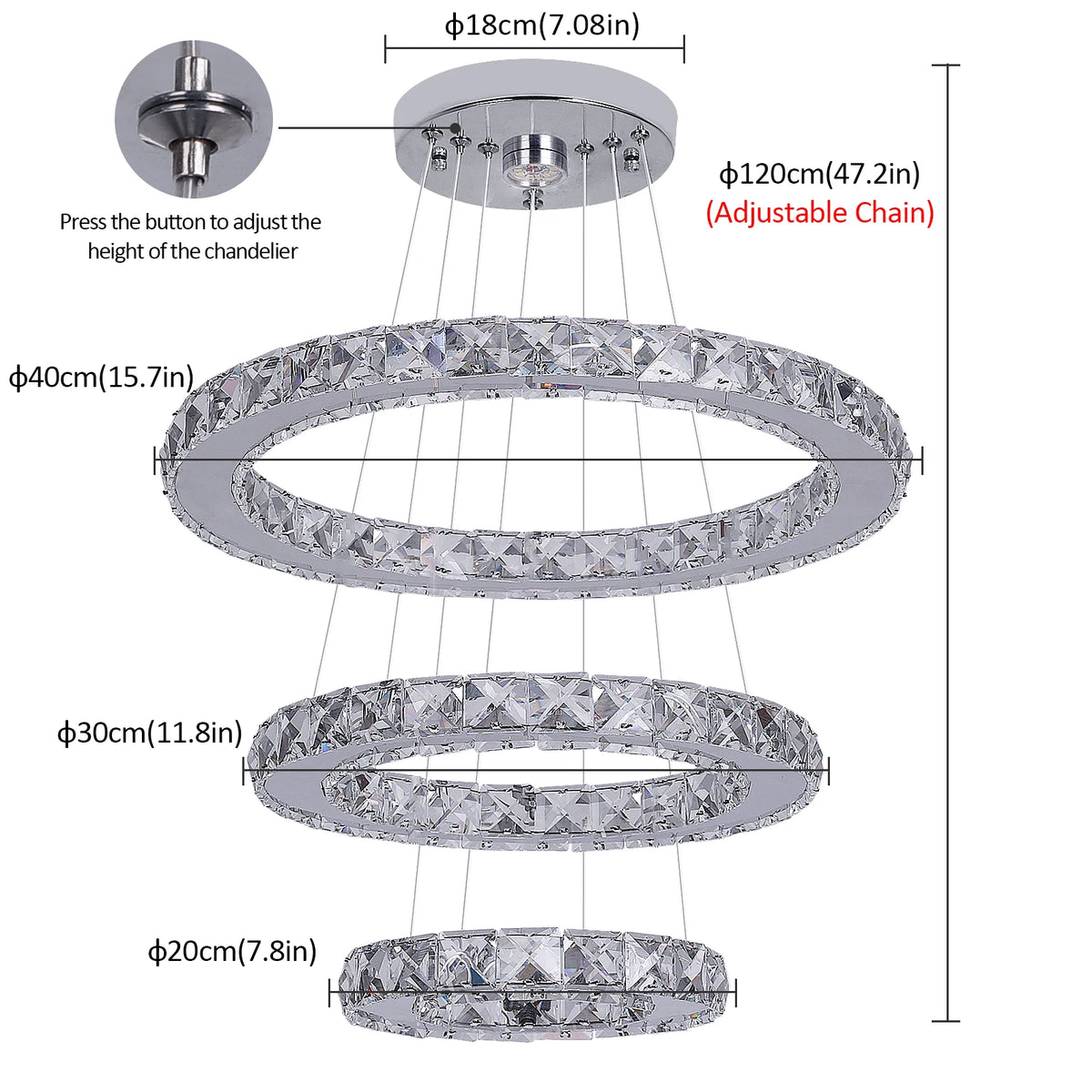 Modern Pendant Light K9 Crystal Chandelier DIY Rings Led Hang Ceiling Lamp Home Decor Chrome Lustre Fixtures Dining Living Room