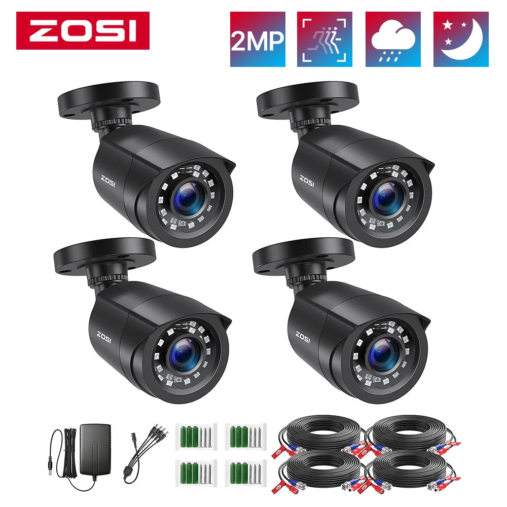 ZOSI 1080P Outdoor Indoor Weatherproof Bullet Surveillance Cameras 4 Pack