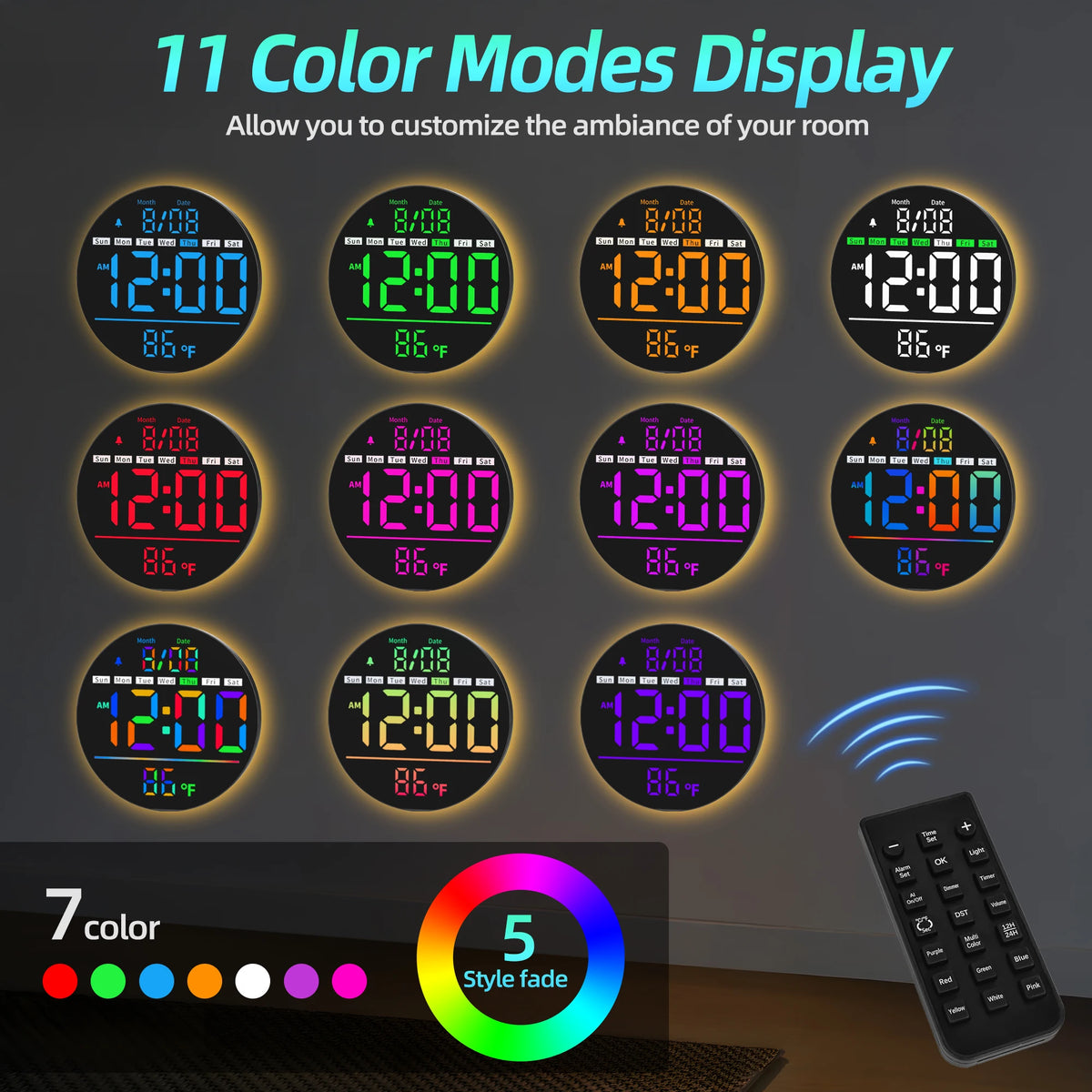LED Digital Wall Clock Featuring Timer Temperature And Night Light
