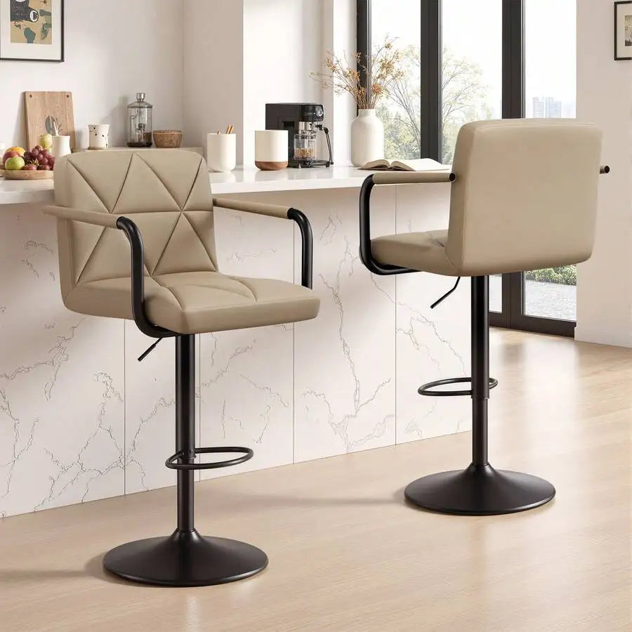 Adjustable Height PU Leather Swivel Bar Stools With Footrest