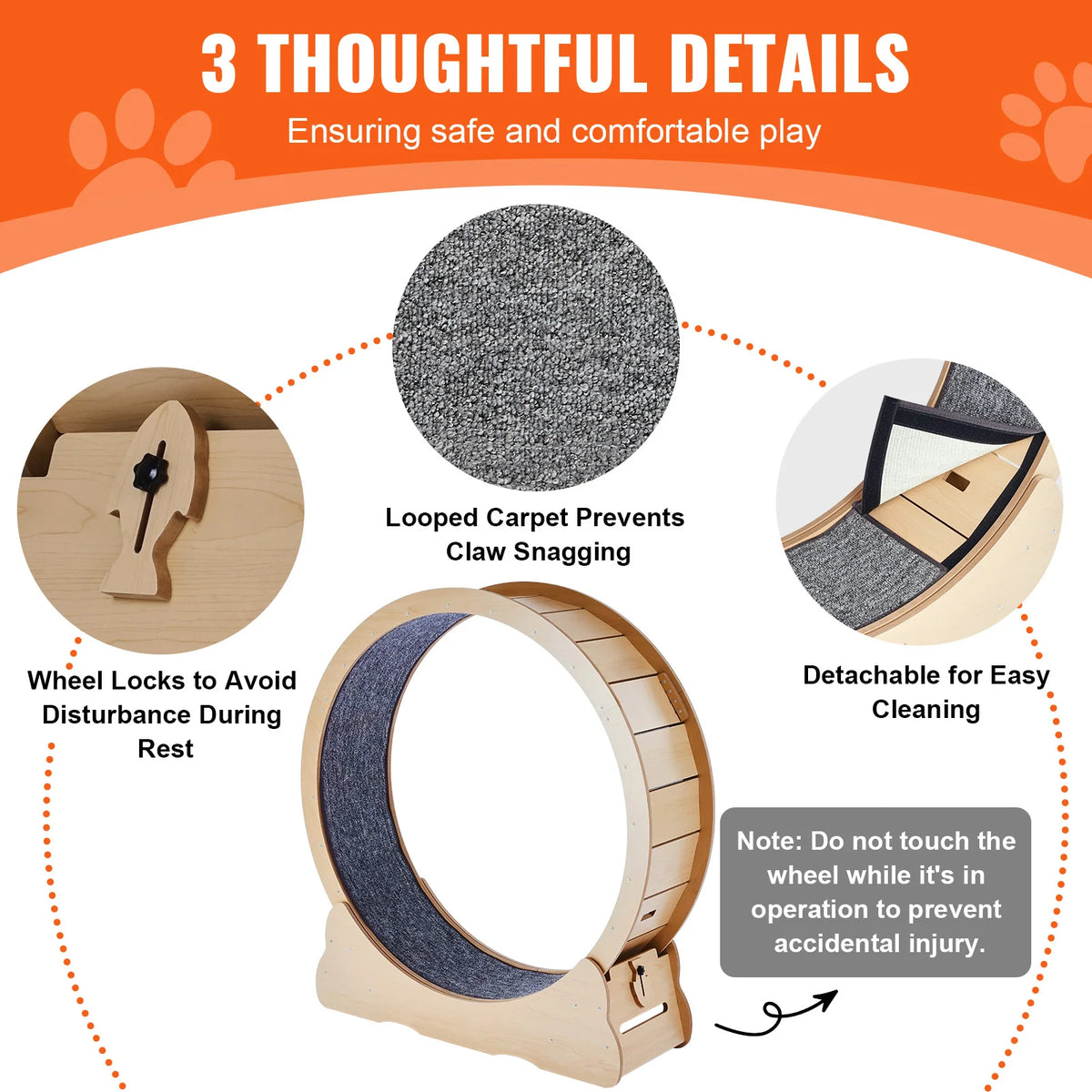 SucceBuy Large Wooden Cat Exercise Wheel With Detector Carpet