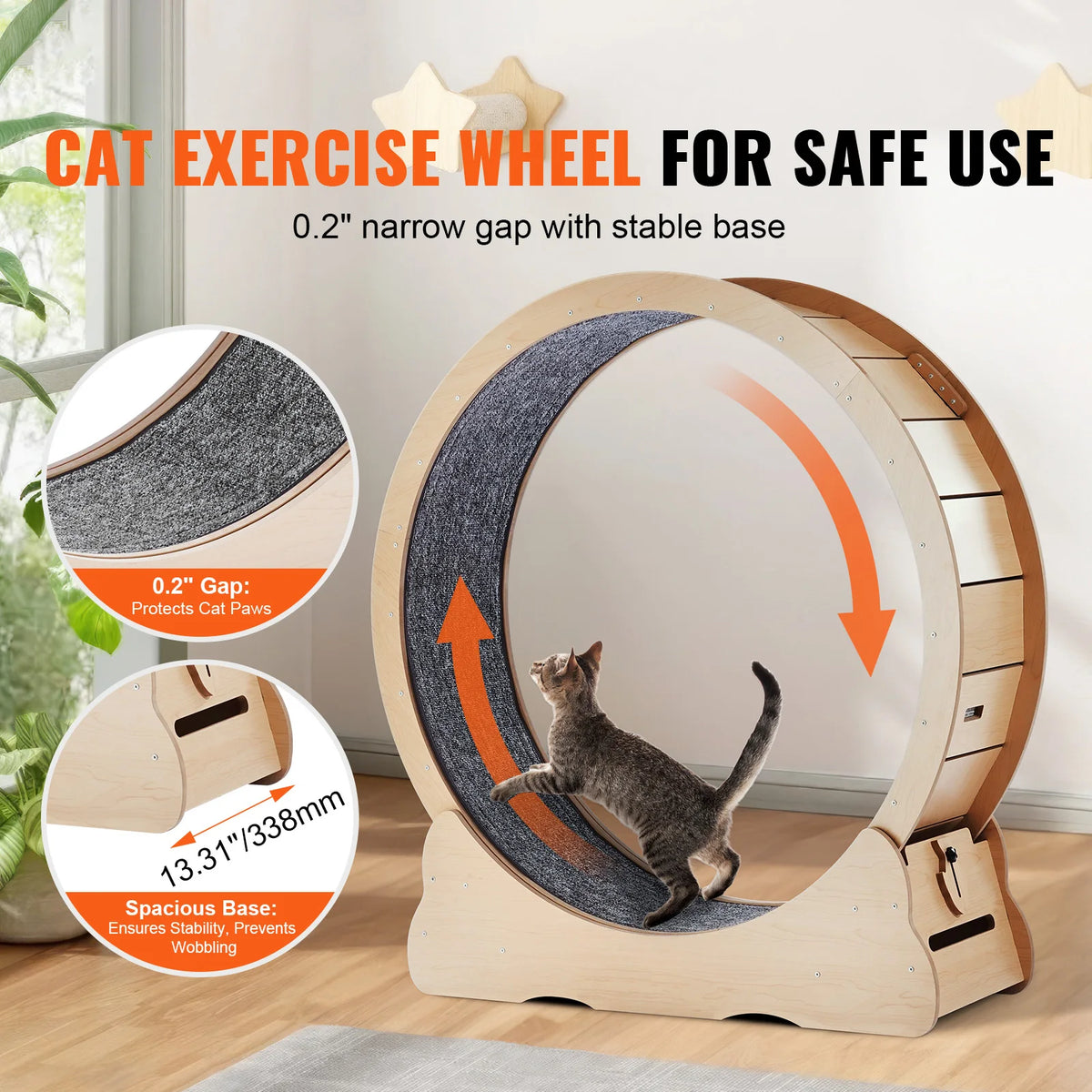 SucceBuy Large Wooden Cat Exercise Wheel With Detector Carpet