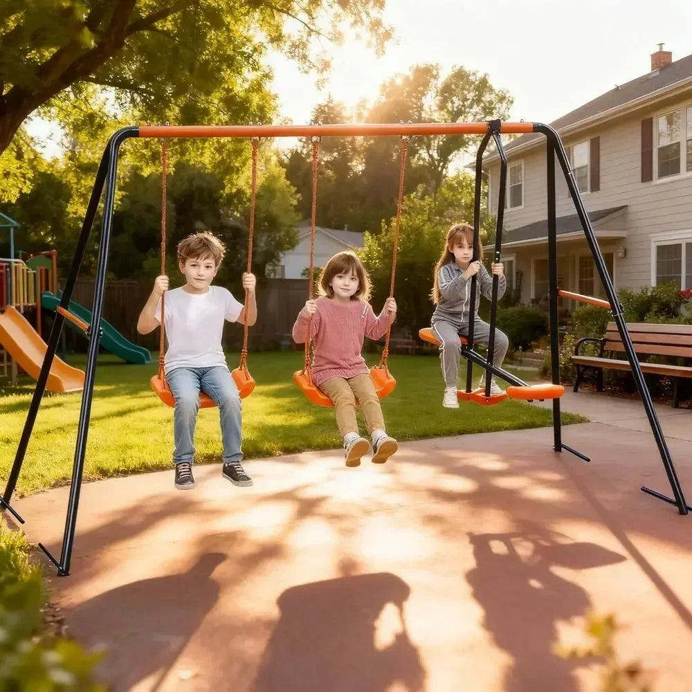 Outdoor Swing Set with Two Swings and Glider for Kids