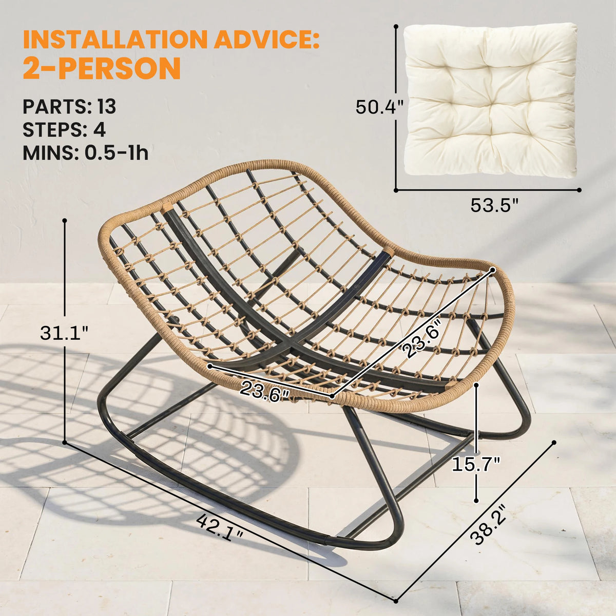 Outsunny Outdoor Papasan Rocking Chair With Soft Cushion