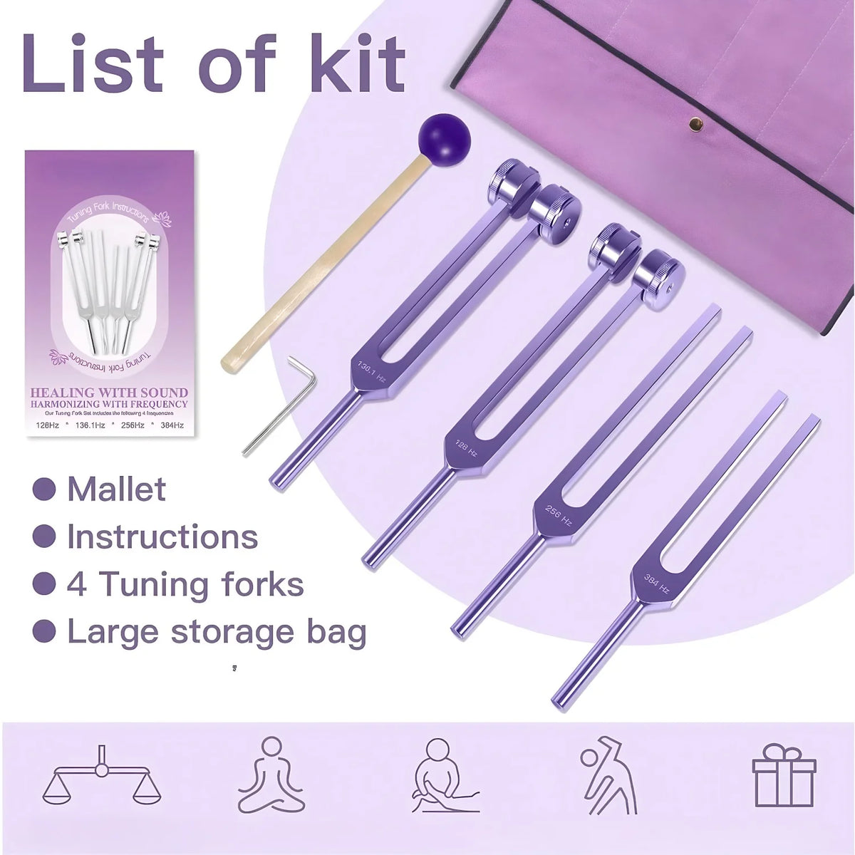 Sound Therapy Tuning Forks Set With Reflex Hammer And Pouch