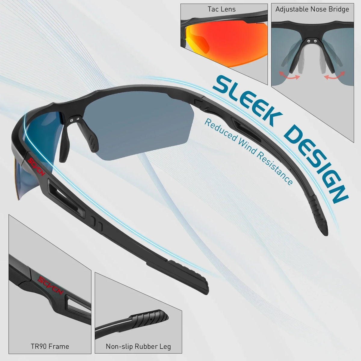 SCVCN Polarized Cycling Sunglasses UV400 Sports Eyewear for All Riders