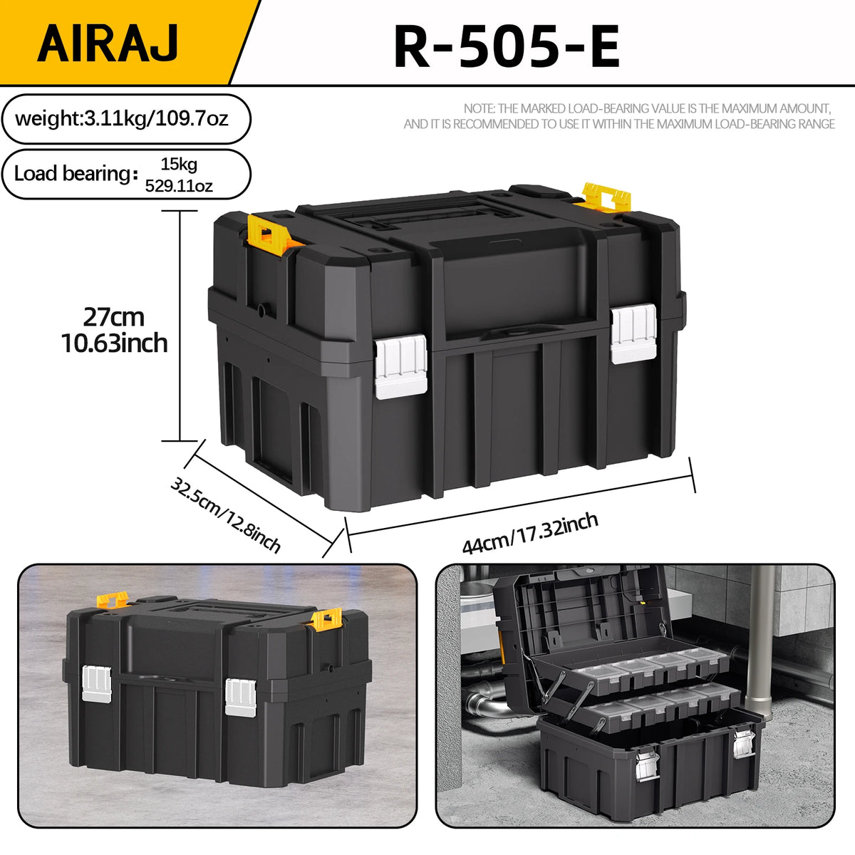 AIRAJ MultiFunctional Tier Stackable Rolling Tool Storage Box For Garage