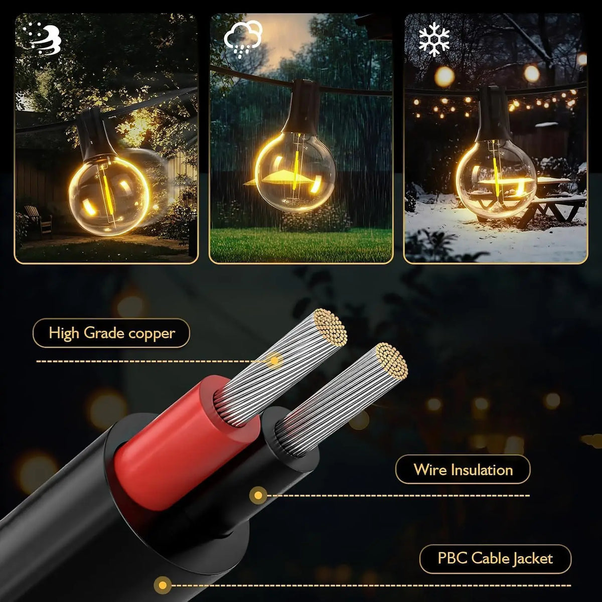 Aiopp G40 LED Globe String Lights Outdoor With US Plug