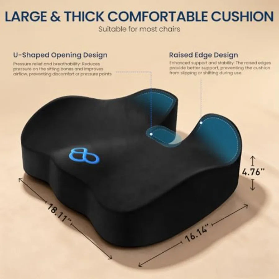 Seat Cushion with Velvet Cover, Thick Memory Foam Cushions for Office Chair, Car Seat, Airplane, Relieving Pressure Tailbone Sc
