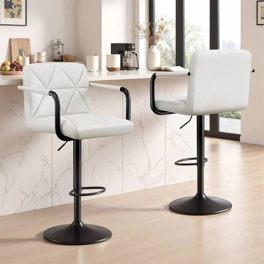 Adjustable Height PU Leather Swivel Bar Stools With Footrest