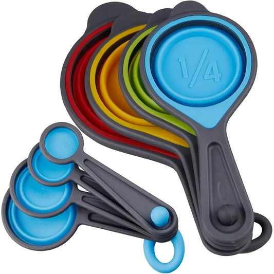 Collapsible Measuring Cups and Spoons 8Piece Engraved Metric US Markings