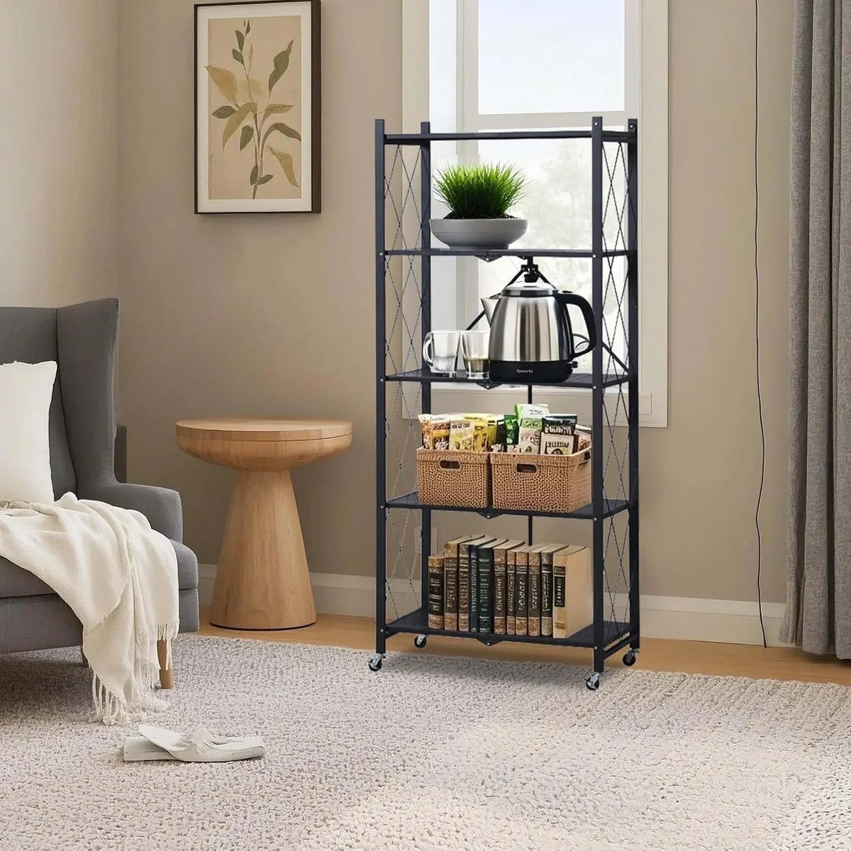 Heavy Duty Five Tier Collapsible Rolling Metal Storage Rack