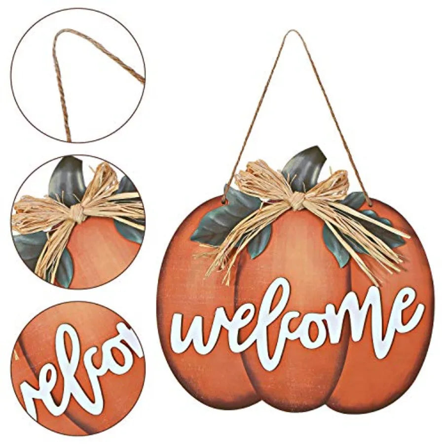 Fall Decor Pumpkin Welcome Sign Thanksgiving Door Hanger Wooden Pumpkin Decor Hanging Porch Sign for Autumn Harvest Thanksgivin