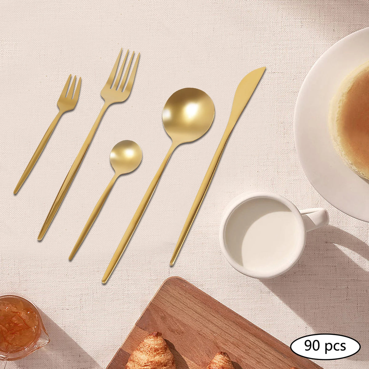 90Pcs Stainless Steel Flatware Set with Forks Knives Spoons