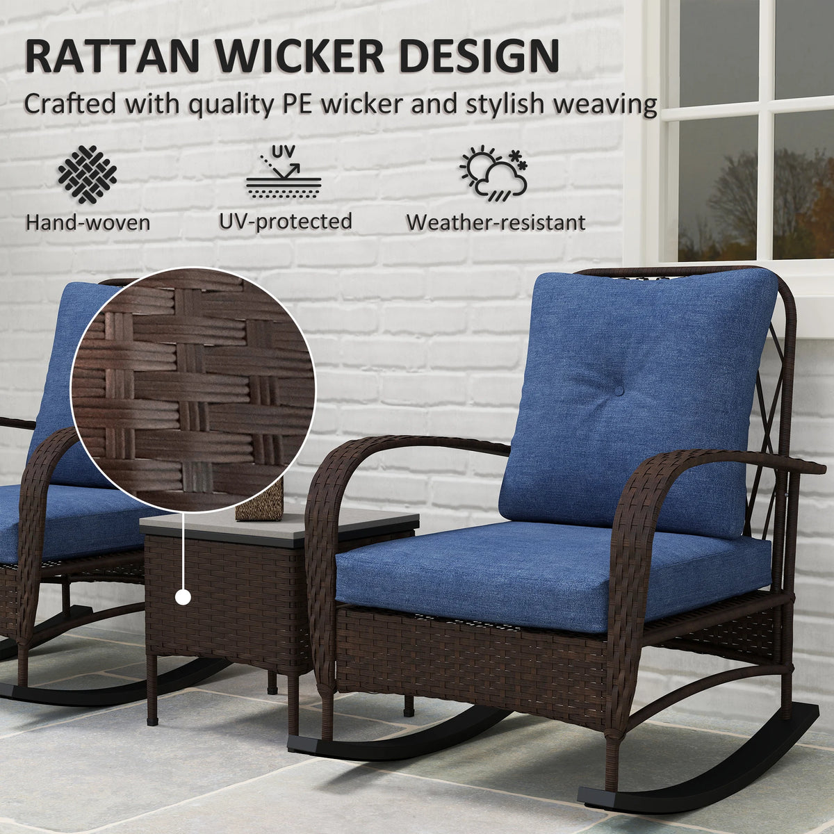 Outsunny Outdoor Rattan Rocking Chair Set With Coffee Table