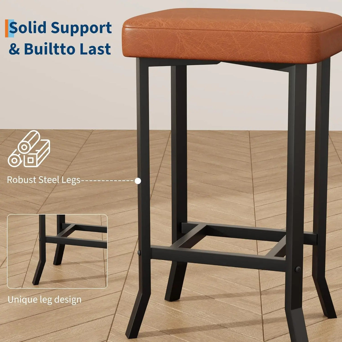 Modern Metal Frame PU Leather Counter Height Bar Stools With Footrest