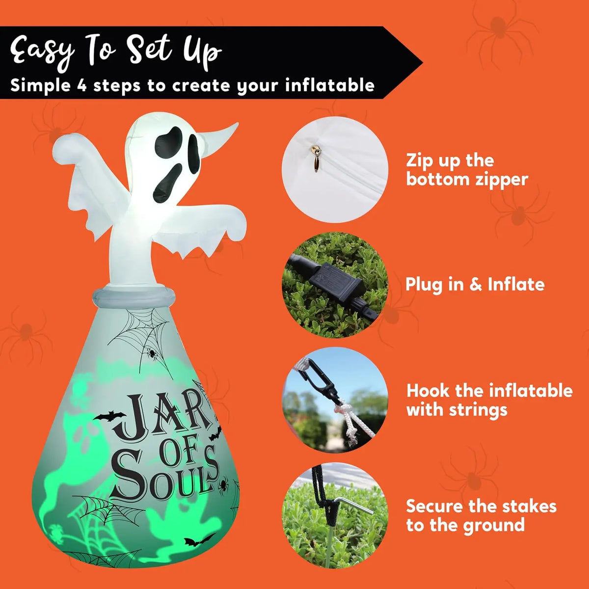 6 FT Halloween Inflatable Outdoor Decoration, Ghost Inflatable Halloween Decor Outdoor, Blow Up Ghost in the Jar with Green Projecting LED for Halloween Yard Decoration