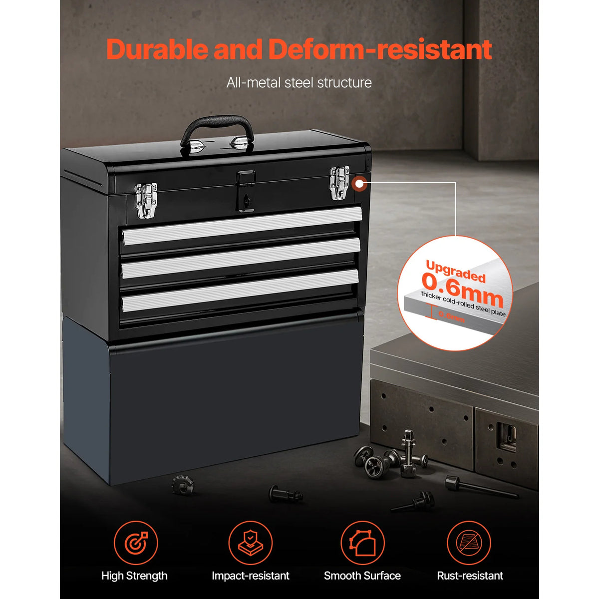 SucceBuy 3 Drawer Metal Tool Box With EVA Liners Durable