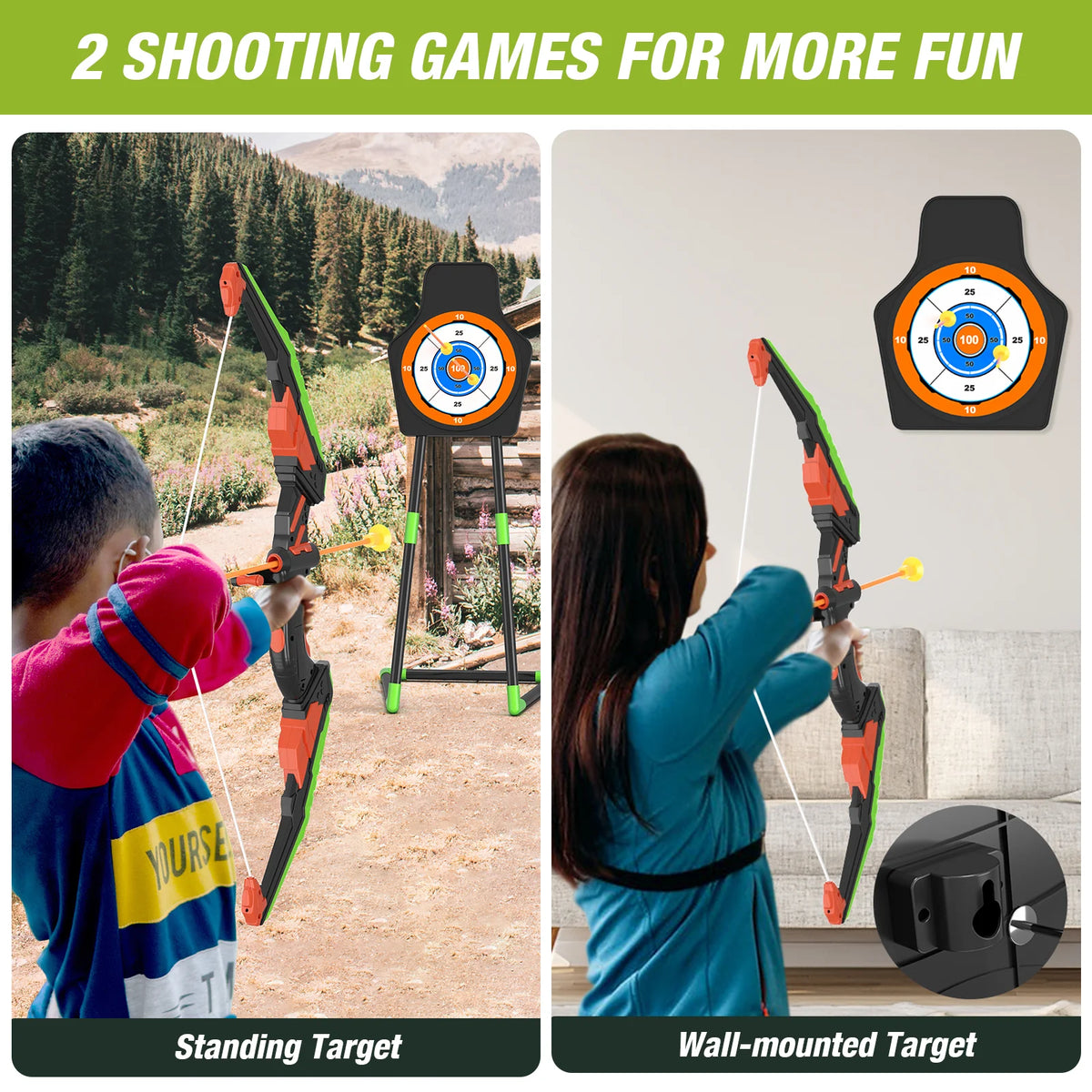 Bow and Arrow Set for Kids with LED Lights-Archery Set with 12 Suction Cup Arrows, Quivers & Standing Target, Outdoor Toys for Kids Boys & Girls Ages 3-12 Years Old