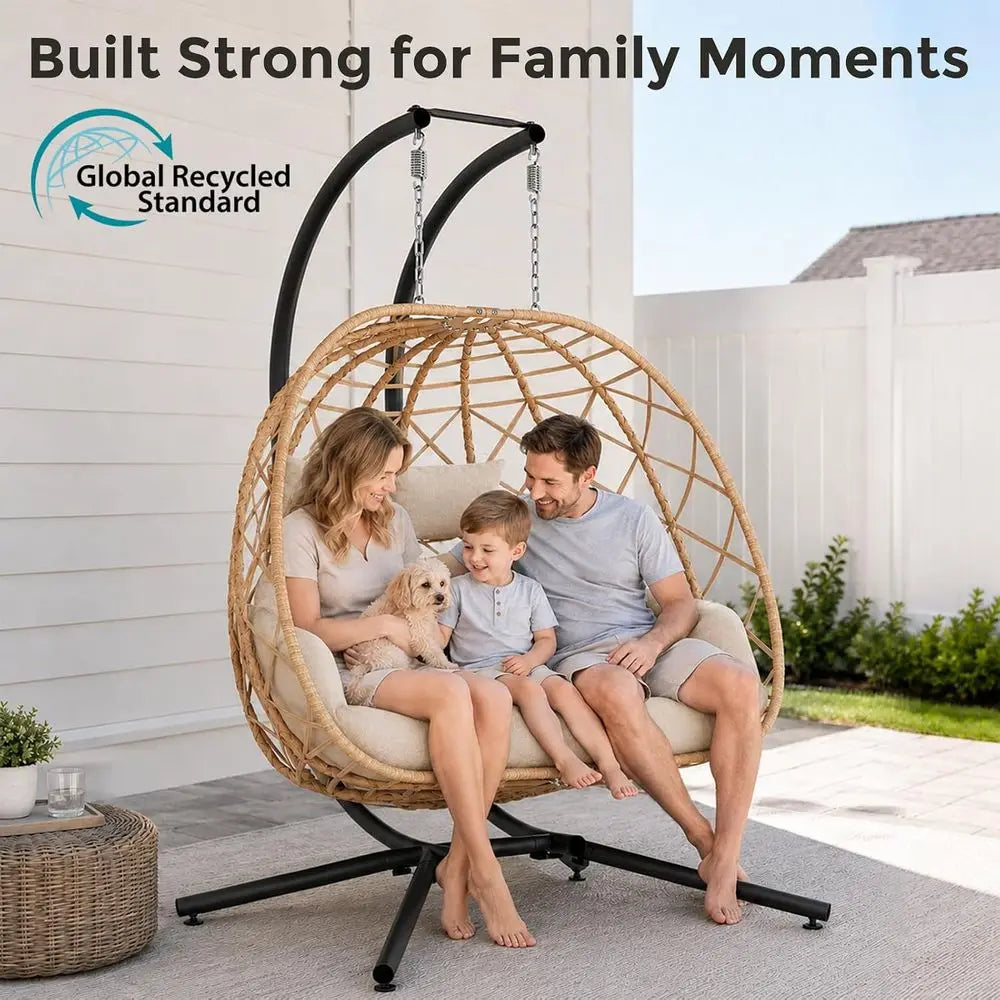 Double Egg Swing Chair With Stand Outdoor Indoor Hanging Hammock