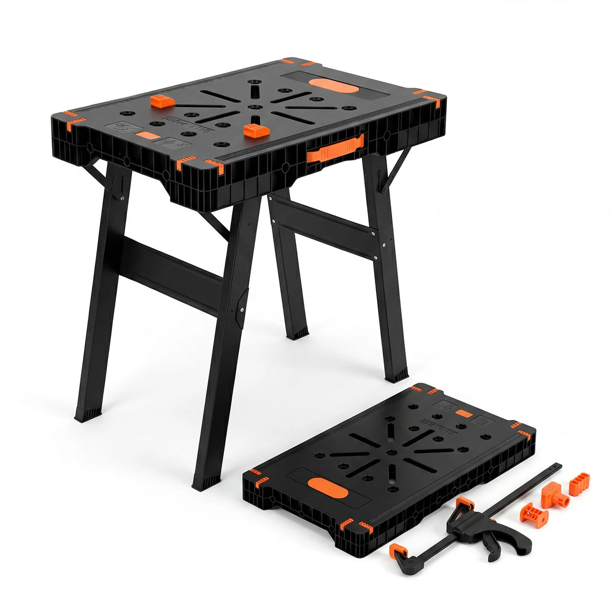 2-in-1 Folding Work Table & Sawhorse, Portable Workbench 300 Lbs, Heavy Duty 1000 Lb Sawhorse For Garage Jobsite
