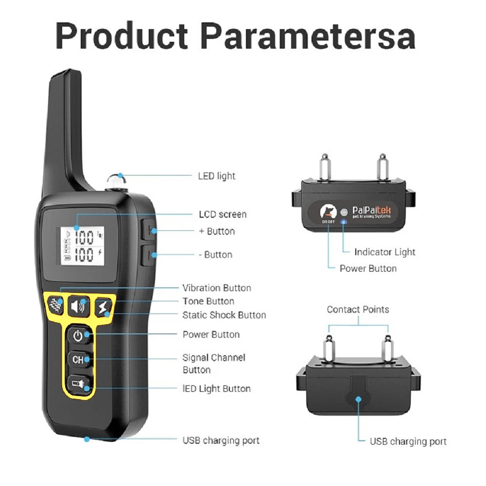 PaiPaitek Dog Training Collar Waterproof Rechargeable Remote Auto Mode