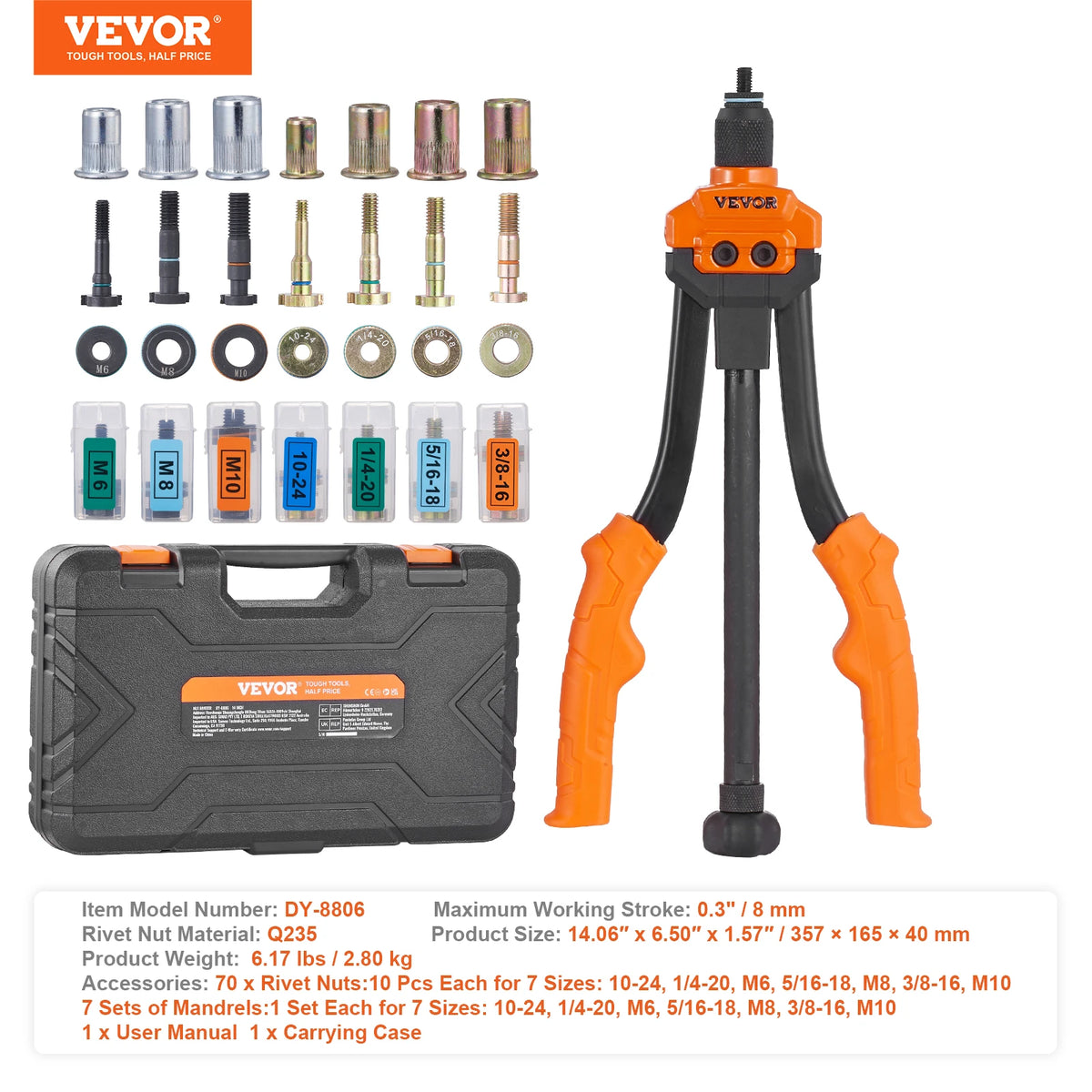 SucceBuy Rivet Nut Tool Kit With Metric SAE Mandrels Case