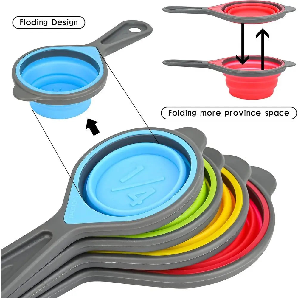 Collapsible Measuring Cups and Spoons 8Piece Engraved Metric US Markings