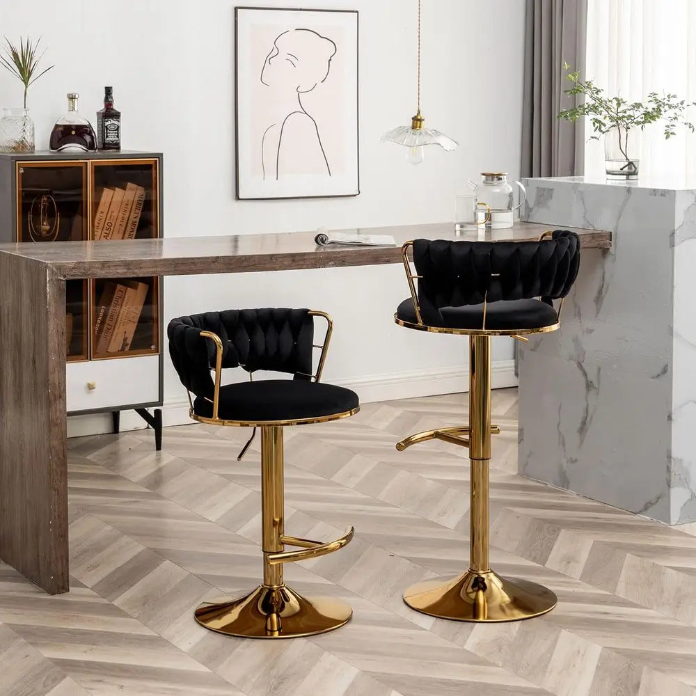 Velvet Bar Stools Set Of 3 With Low Back