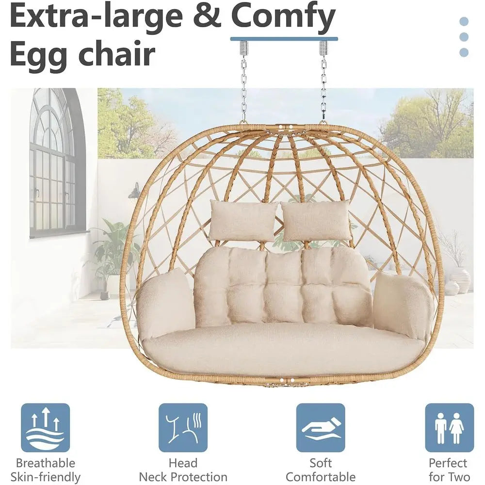 Double Egg Swing Chair With Stand Outdoor Indoor Hanging Hammock