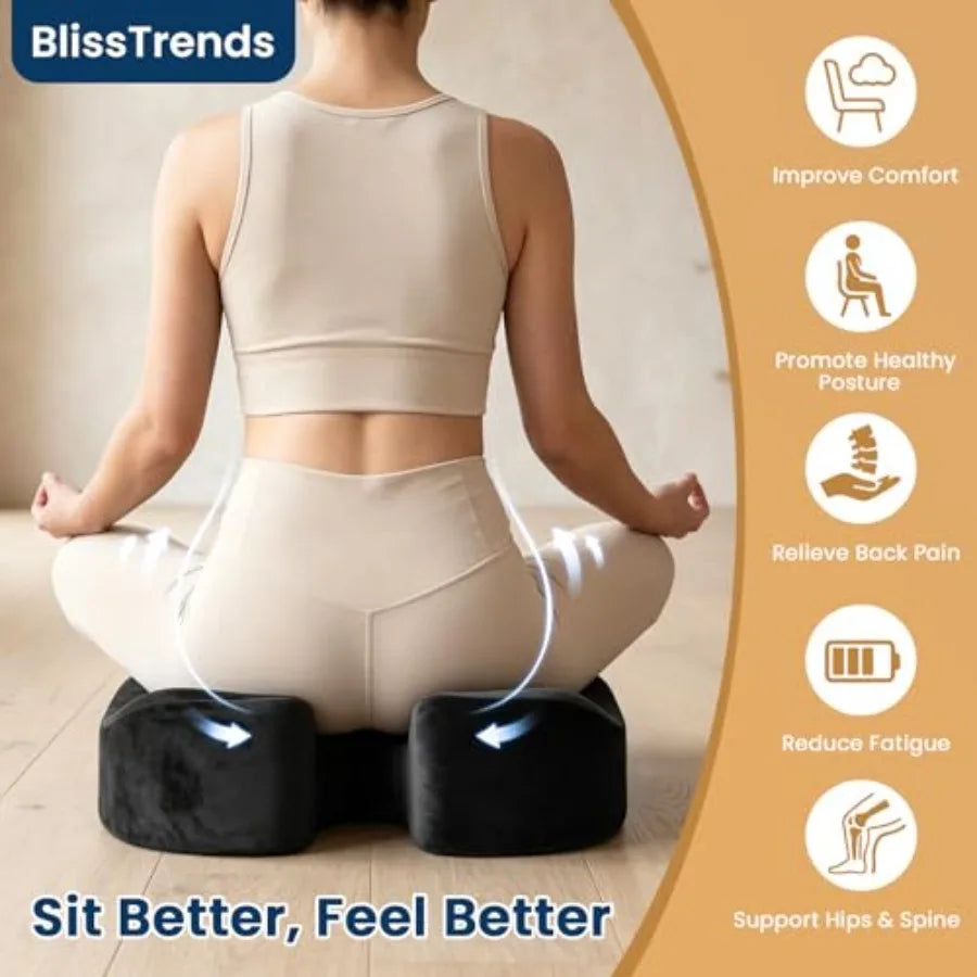 Seat Cushion with Velvet Cover, Thick Memory Foam Cushions for Office Chair, Car Seat, Airplane, Relieving Pressure Tailbone Sc
