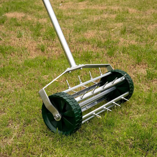 Heavy Duty Rolling Lawn Aerator,Rolling Lawn Aerator,  Rotary Push Tine Spike Soil Lawn Aerator Gardening Tool with 3-Piece Long Steel Handle for Garden Yard Grass Maintenance