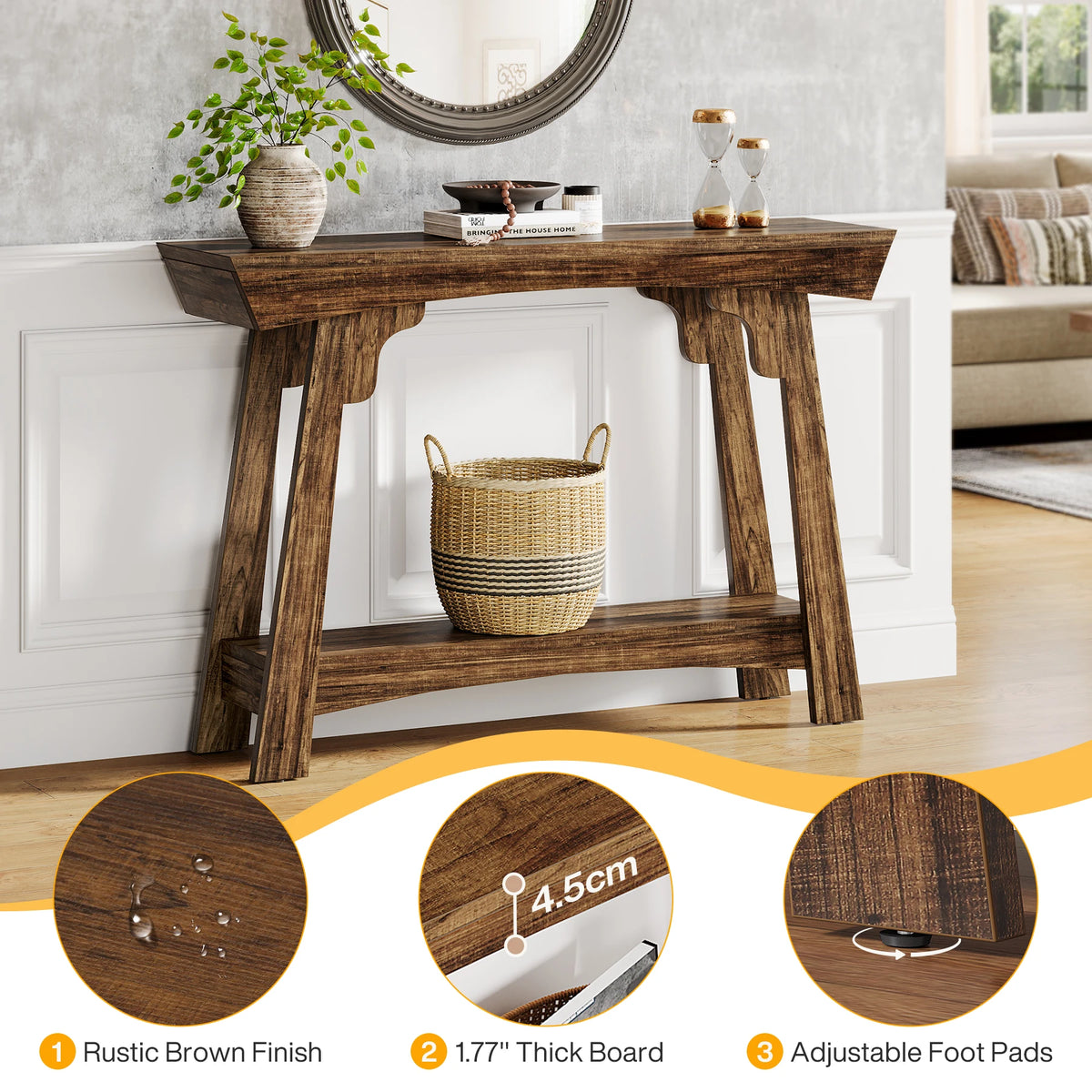Tribesigns Farmhouse Two Tier Wood Console Table With Storage Shelf