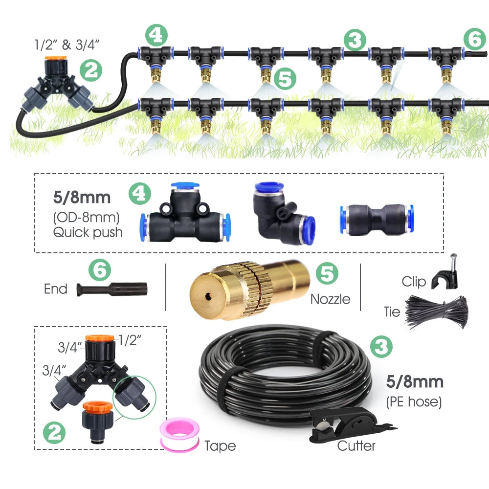 RBCFHI Garden Adjustable Mist Nozzle Irrigation System