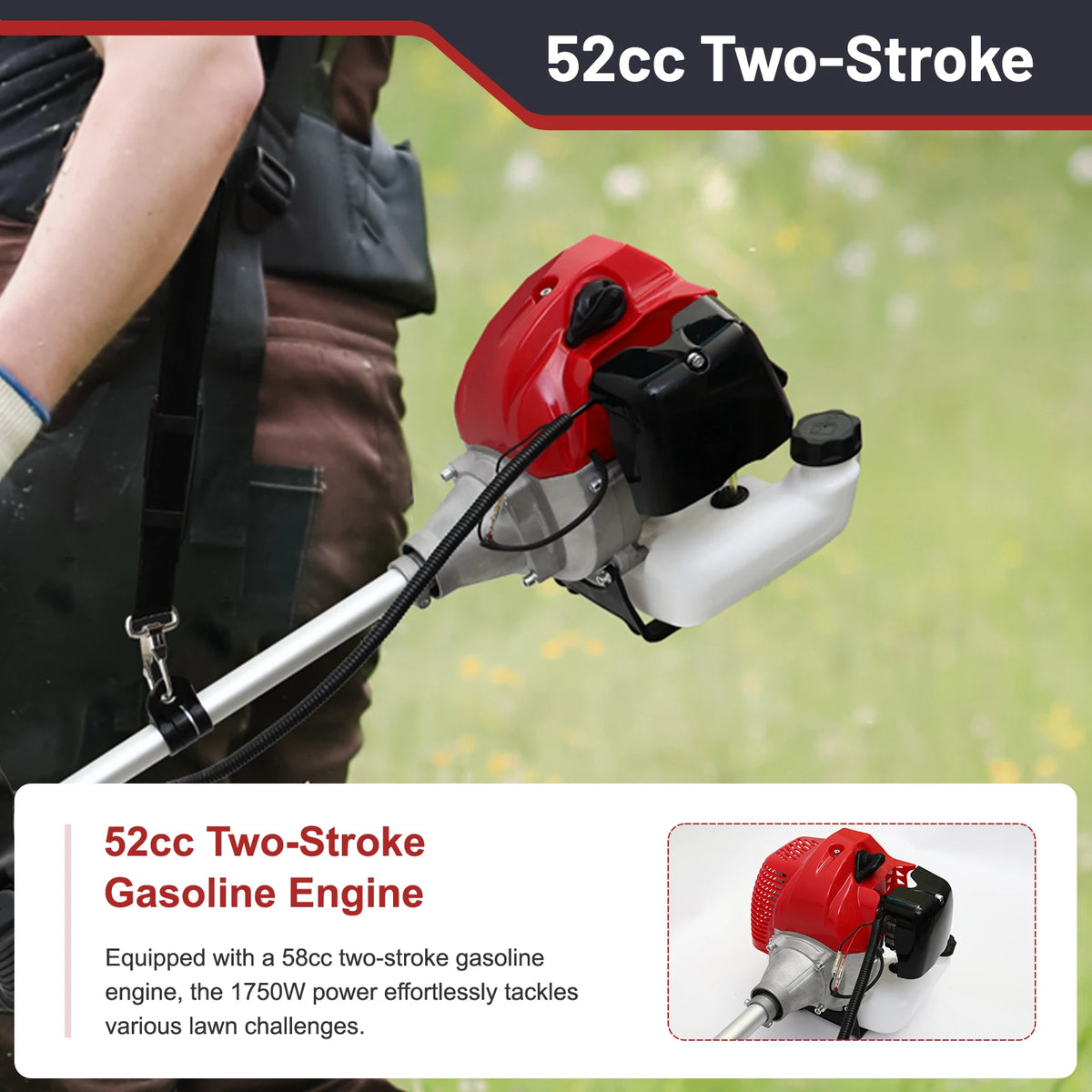 52cc 2-Stroke Gas Powered Lawn Mower 4-in-1 Weed Eater