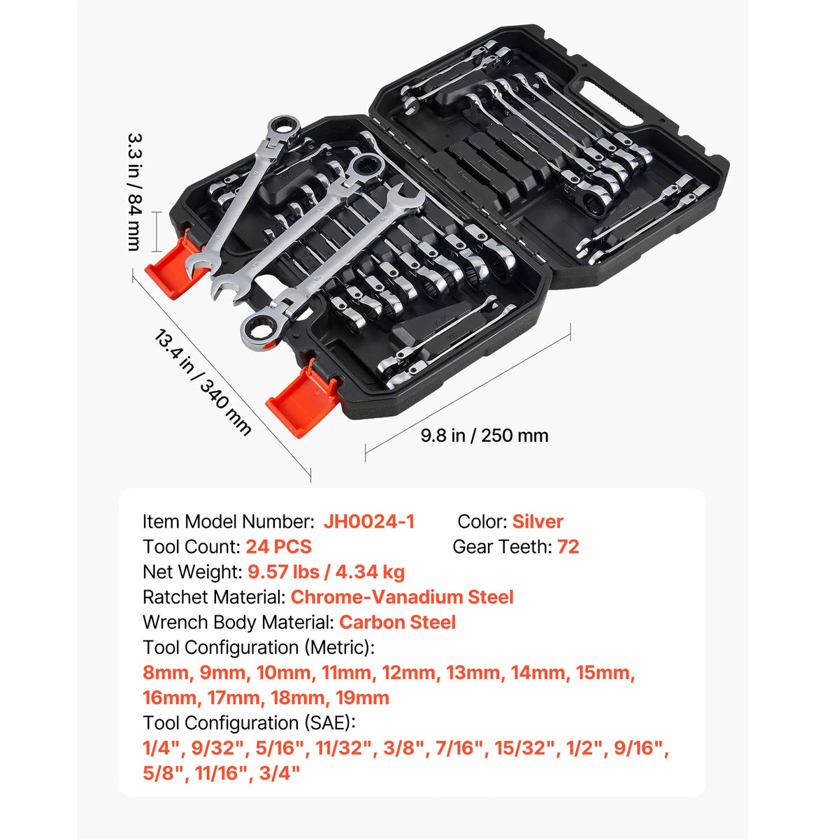 Carbon Steel Ratcheting Combination Wrench Set With Storage Rack