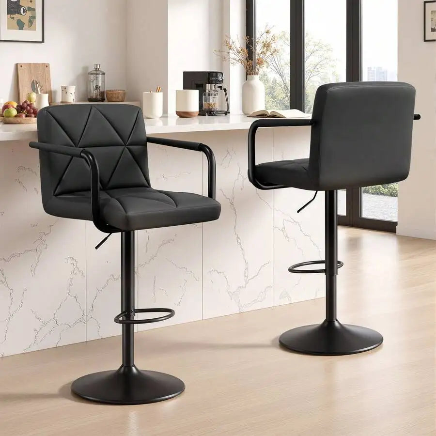 Adjustable Height PU Leather Swivel Bar Stools With Footrest