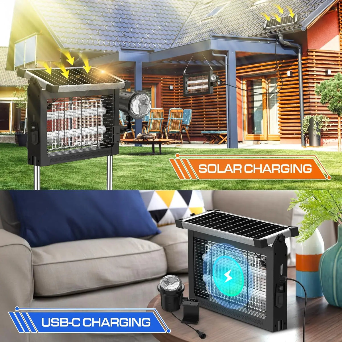 Solar Bug Zapper 2-In-1 Projection Light And Mosquito Killer With Type C Charging