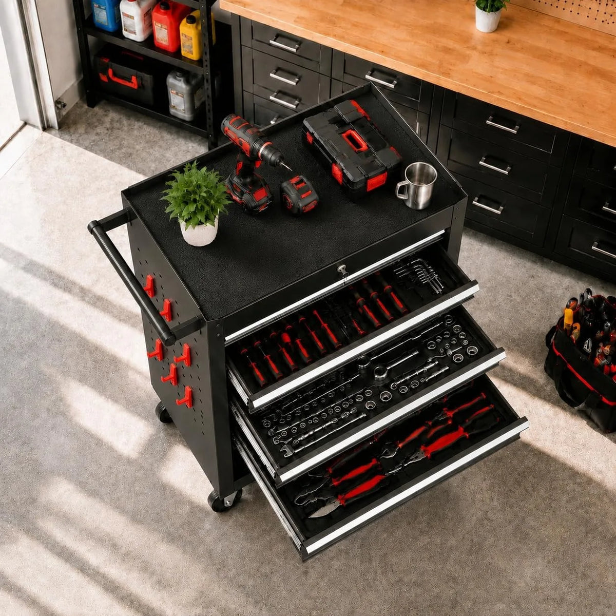 Locking Rolling Tool Chest With Wheels 4 Drawer Cabinet Garage