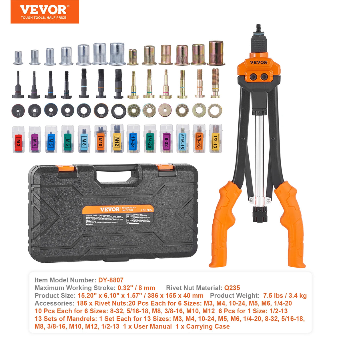 SucceBuy Rivet Nut Tool Kit With Metric SAE Mandrels Case
