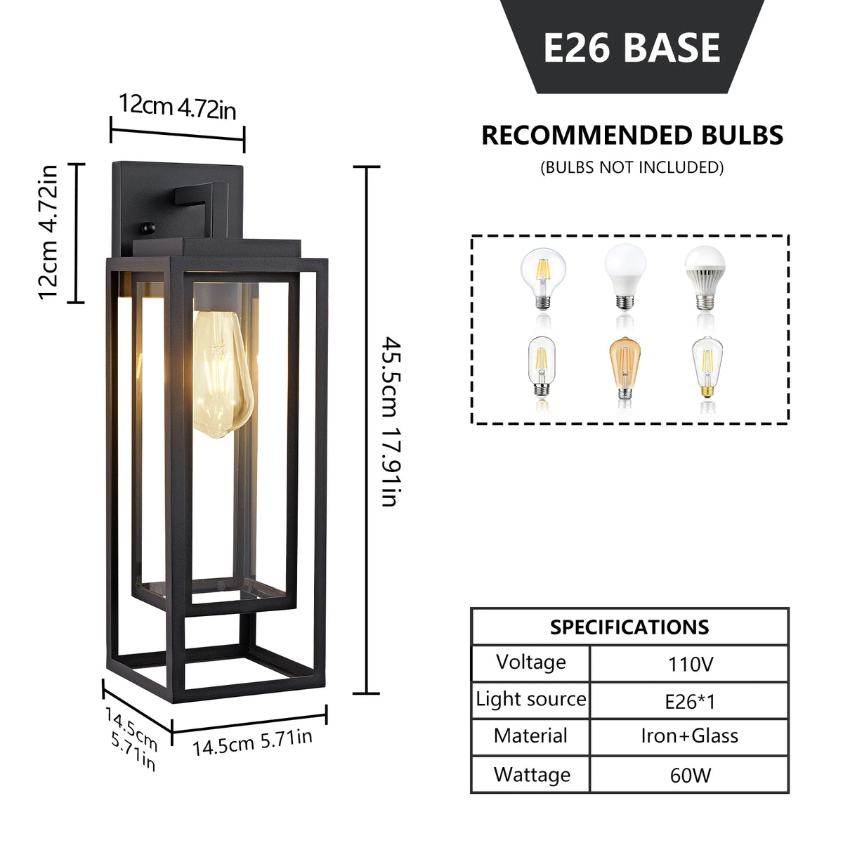 ARLGSITE Farmhouse Iron Exterior Wall Sconce Clear Glass