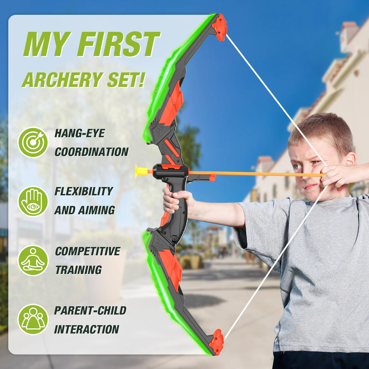 Bow and Arrow Set for Kids with LED Lights-Archery Set with 12 Suction Cup Arrows, Quivers & Standing Target, Outdoor Toys for Kids Boys & Girls Ages 3-12 Years Old