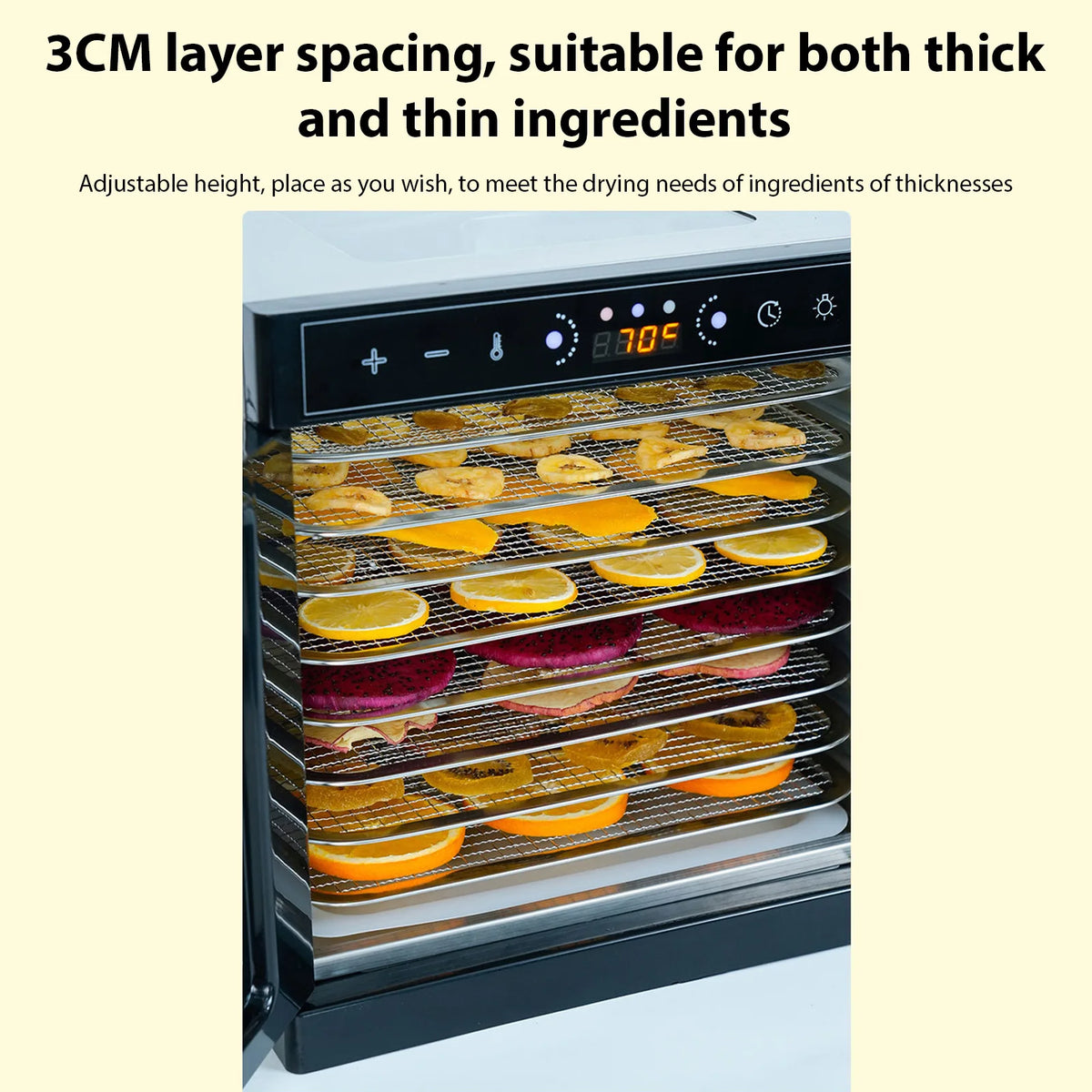 Stainless Steel Food Dehydrator With Viewing Window And Adjustable Controls