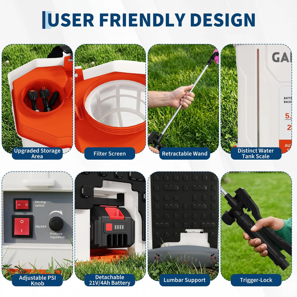Battery Powered Backpack Sprayer 3.2/5.3 Gallon 21V 4Ah Electric Weed Sprayer 90 PSI Agitation System 5 Nozzles