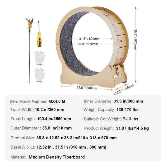 SucceBuy Large Wooden Cat Exercise Wheel With Detector Carpet