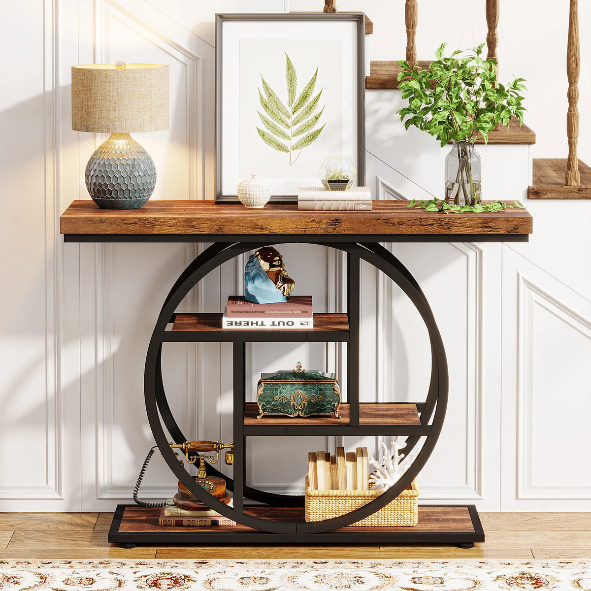 Tribesigns Industrial Four Tier Console Table with Storage for Entryway