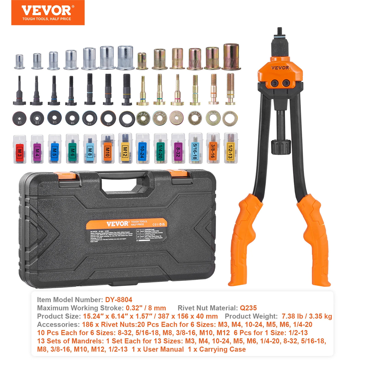 SucceBuy Rivet Nut Tool Kit With Metric SAE Mandrels Case