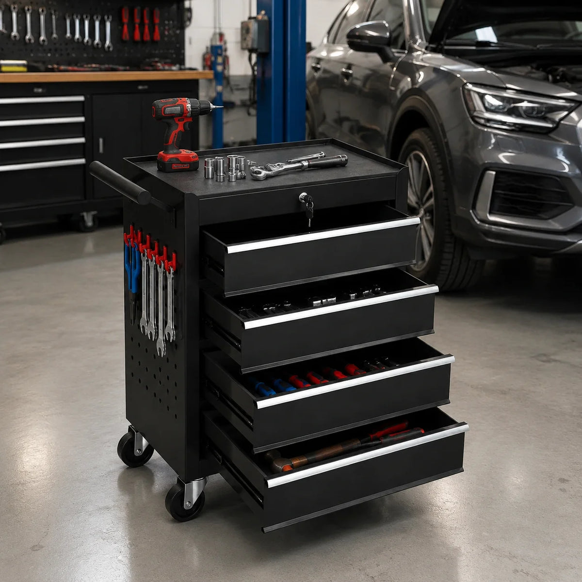 Locking Rolling Tool Chest With Wheels 4 Drawer Cabinet Garage